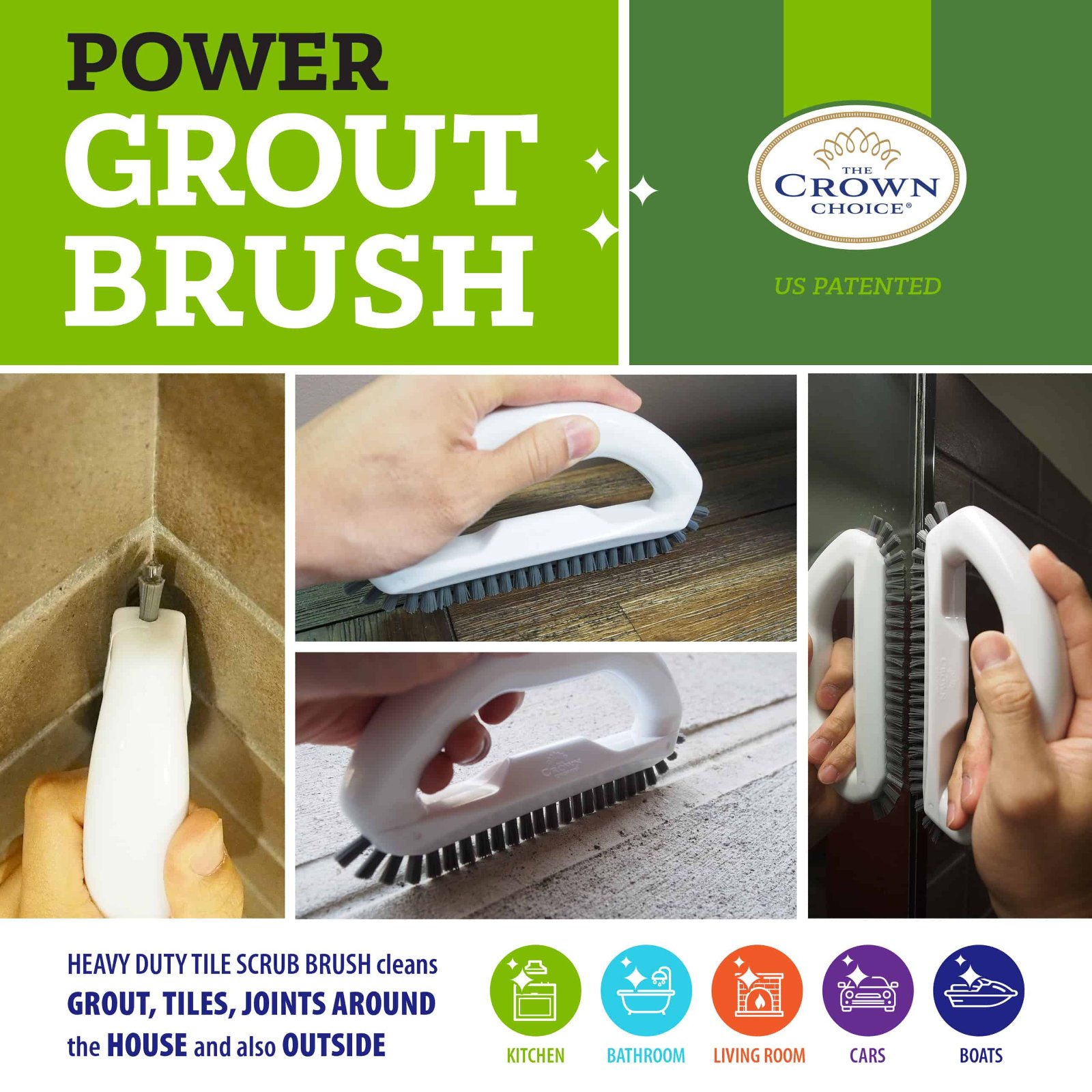 The Crown Choice Grout Cleaning Brushes Set (3 Pack) – Deep Cleaner Small  Multi-Purpose Scrub Brush Set with Stiff Nylon Bristles to Clean Corners