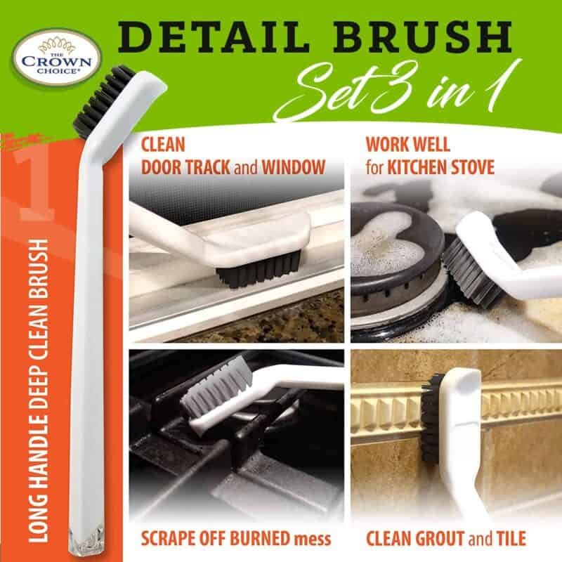 The Crown Choice Grout Cleaning Brush Set (3 Pack) – Deep Cleaning  Multi-Purpose Scrub Brush Set for Cleaning Tile, Shower, Window, Door  Track, Floors 