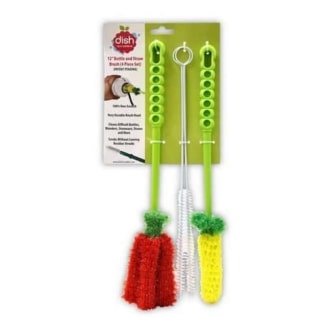 Water Bottle Brush by Dish Scrubbie (3-in-1 Set with Two Straw Brushes)