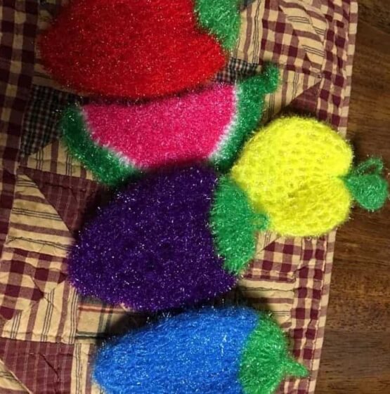 Crochet Scrubber Set - No odors fruit shaped Dish Scrubbie Mix Packs 6