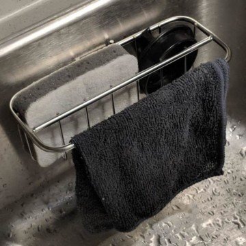 2-in-1 Kitchen Sink Caddy | Sponge + Dish Cloth Hanger Combo | Stainless Steel Uses Strong Adhesive 9