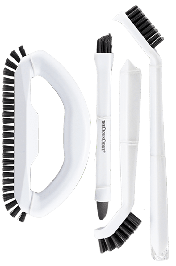 The Crown Choice 3-in-1 Grout Cleaning Brush Set, White, Plastic Handle,  Deep Cleans Tile, Shower, Bathtub, Sink - 4 Piece Set
