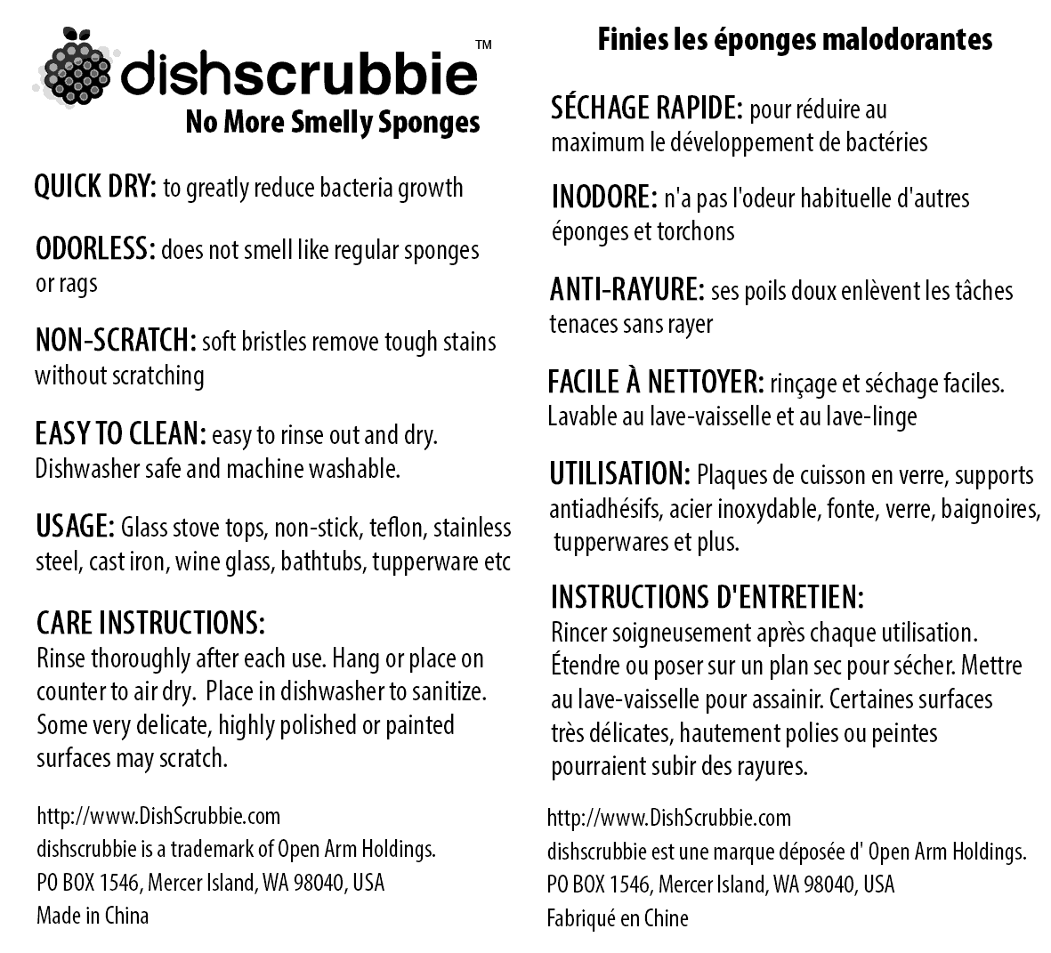 dish scrubbie label information