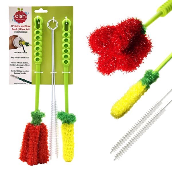 Dish Brush Set of 4 with Bottle Water Brush Dish Scrub Brush Straw